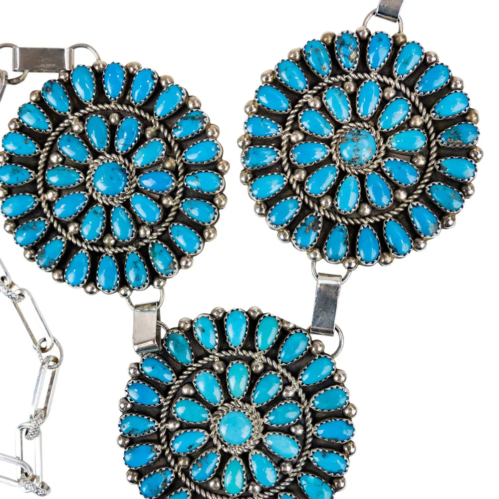 Kingman Cluster Sterling Silver Navajo Necklace Set with Matching Earrings - Image 2