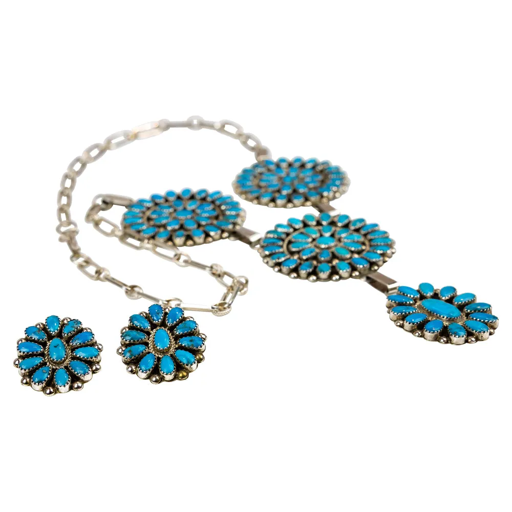 Kingman Cluster Sterling Silver Navajo Necklace Set with Matching Earrings - Image 3