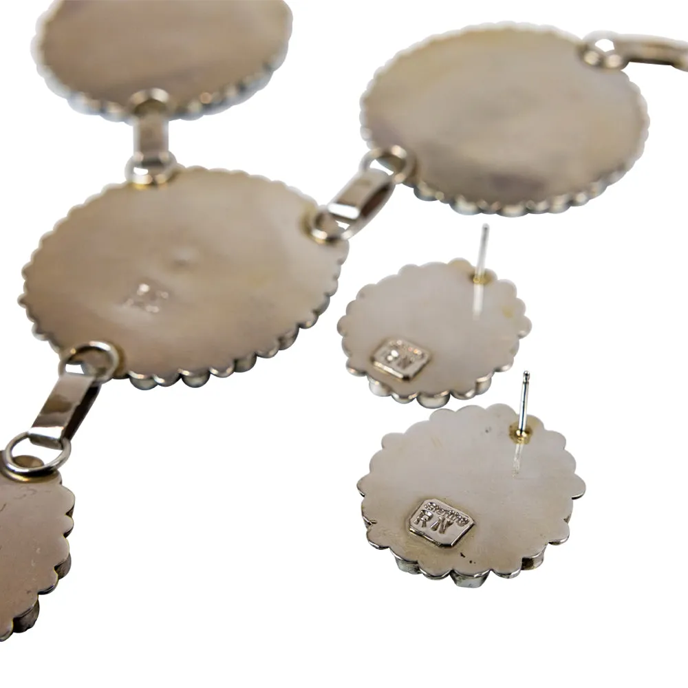 Kingman Cluster Sterling Silver Navajo Necklace Set with Matching Earrings - Image 4
