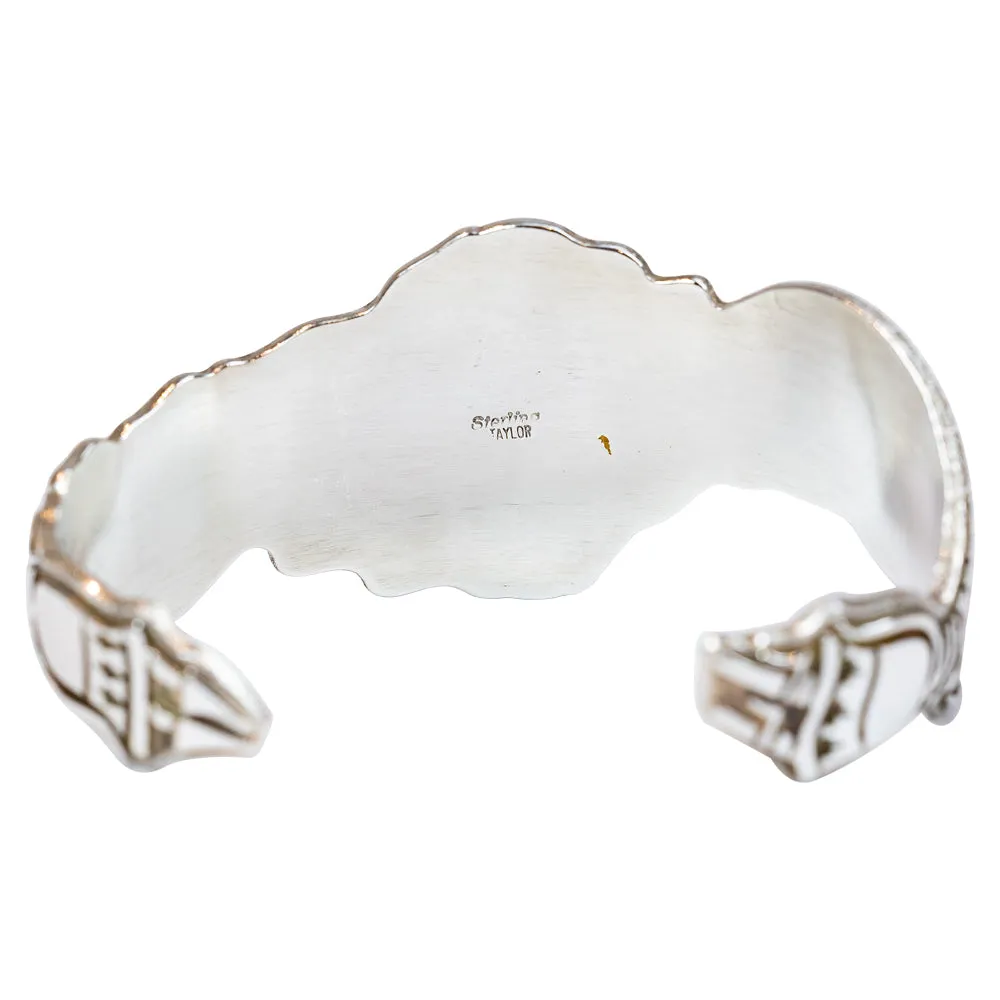 Kingman Turquoise and Sterling Silver Rainbow Yei Navajo Bracelet - Image 5