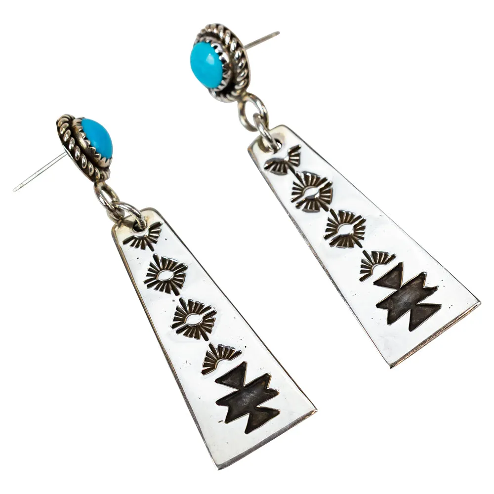 Kingman Turquoise Sterling Silver Overlay Navajo Earrings