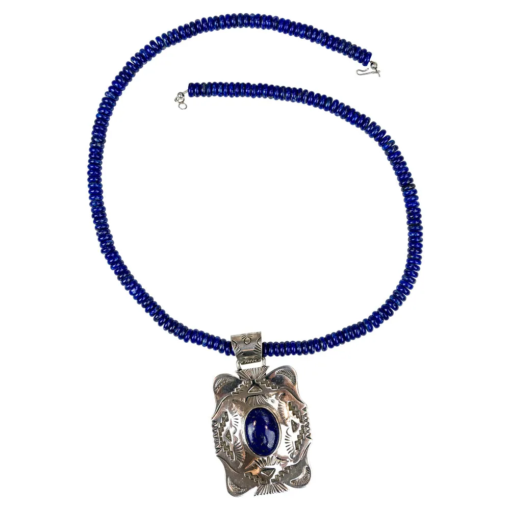 Lapis Pendant Sterling Silver Navajo Necklace