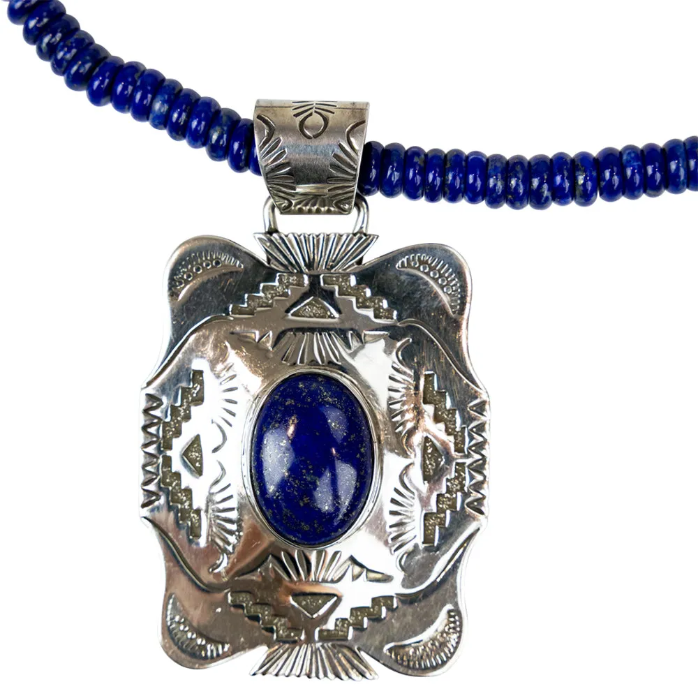 Lapis Pendant Sterling Silver Navajo Necklace - Image 2