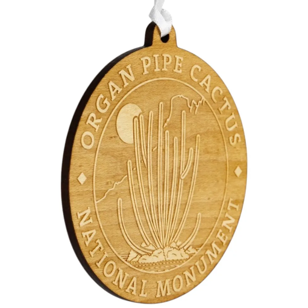 Organ Pipe Cactus National Monument Wood Ornament - Round Logo - Image 2