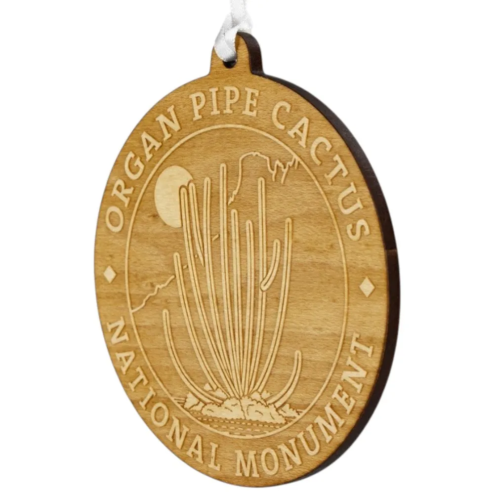 Organ Pipe Cactus National Monument Wood Ornament - Round Logo - Image 3