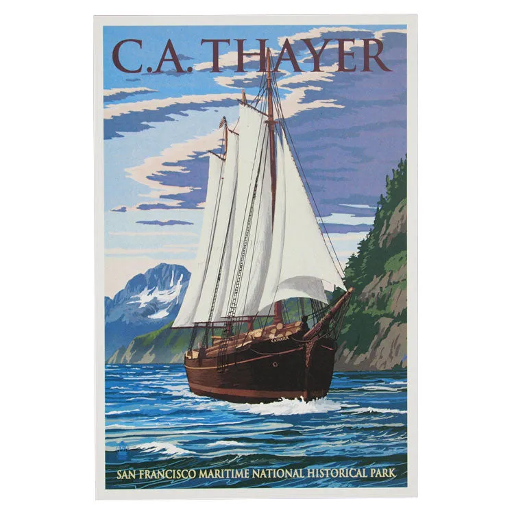 San Francisco Maritime National Historical Park Postcard - C.A. Thayer Illustration