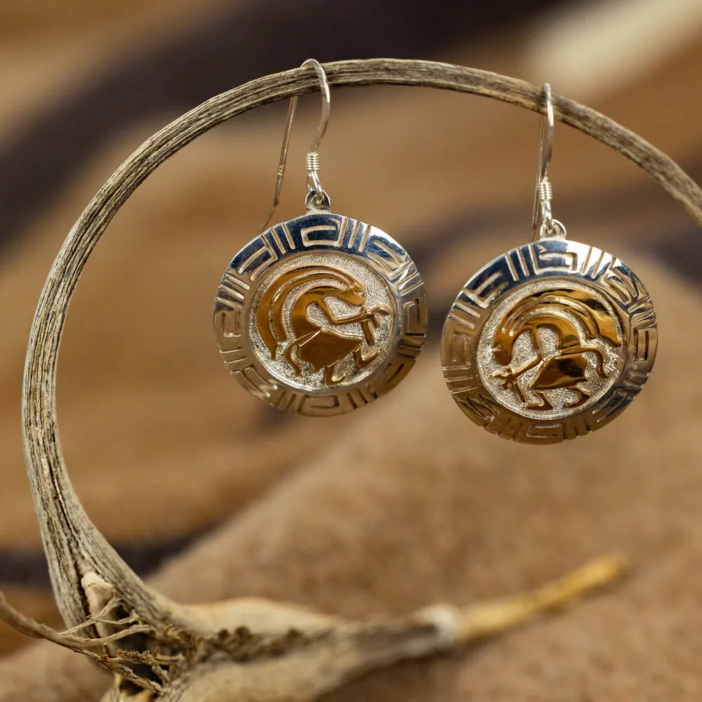 Silver and Gold Kokopelli Overlay Hook Earrings - Image 3