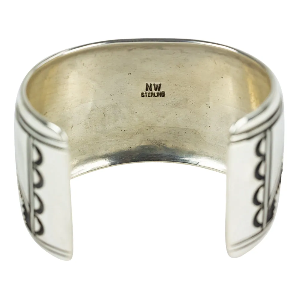 Silver, Kingman Turquoise Zuni Bear Overlay Cuff Bracelet - Image 4