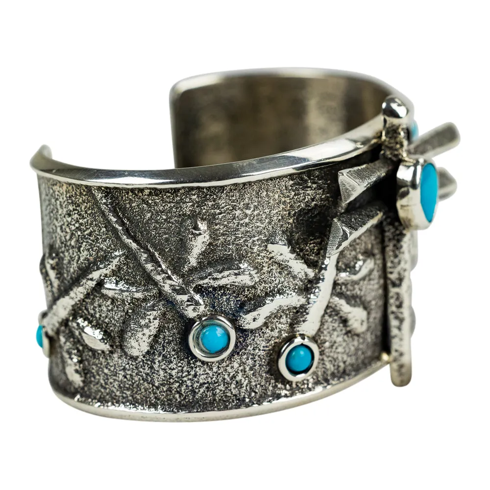 Silver, Sleeping Beauty Turquoise Tufa Cast Dragonfly Cuff Bracelet - Image 3