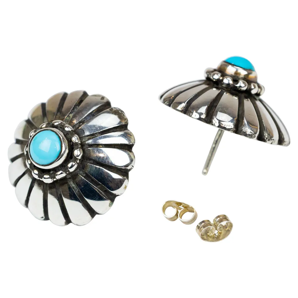 Sleeping Beauty Turquoise and Sterling Silver Navajo Earrings - Image 3