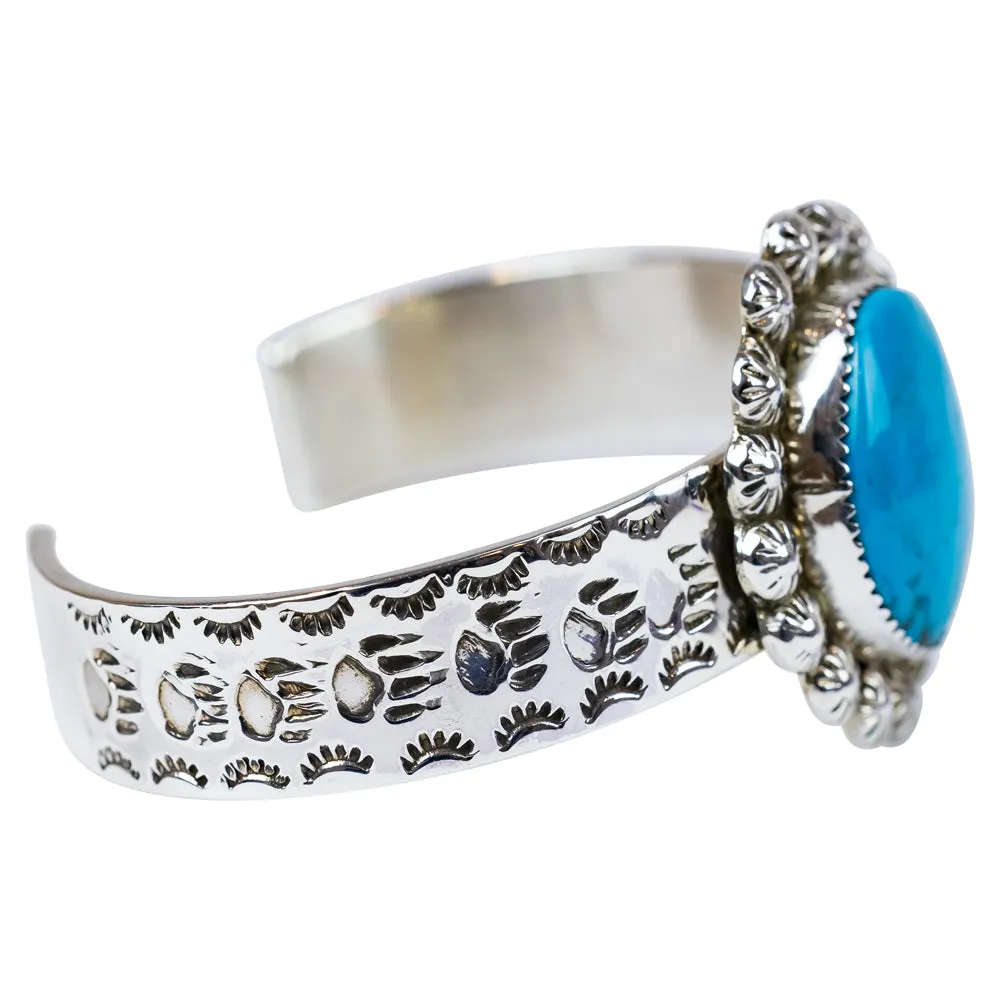 Sleeping Beauty Turquoise Stamped Sterling Silver Navajo Bracelet - Image 3