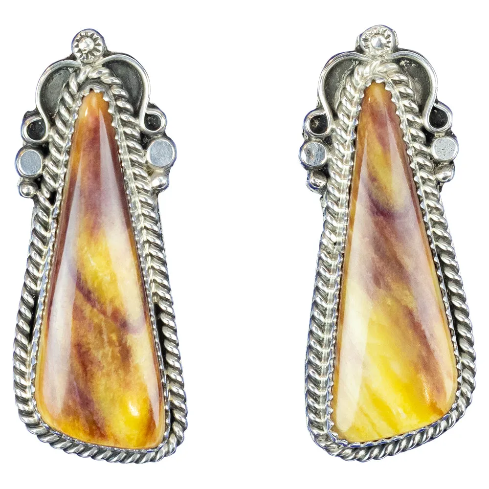 Spiny Oyster Floral Sterling Silver Navajo Earrings