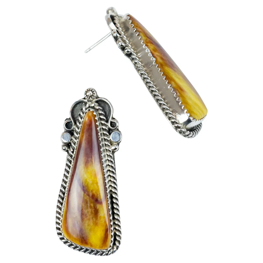 Spiny Oyster Floral Sterling Silver Navajo Earrings - Image 2