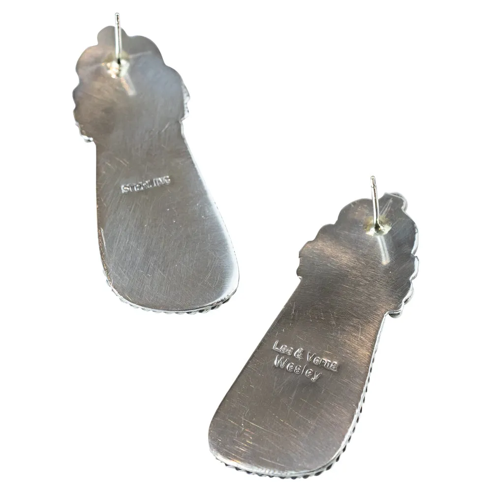 Spiny Oyster Floral Sterling Silver Navajo Earrings - Image 4