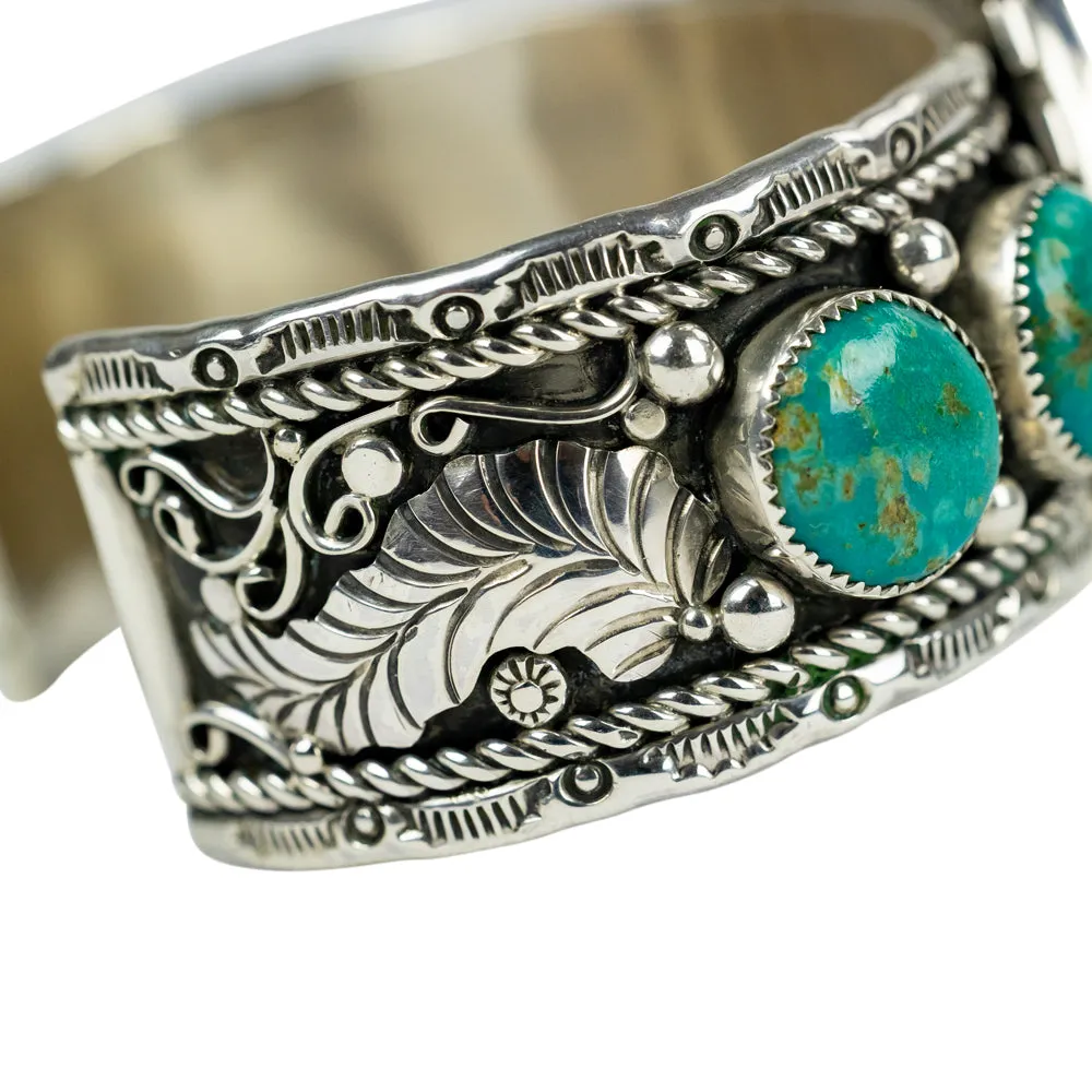 Sterling Silver, Kingman Turquoise Inlay Cuff Bracelet - Image 3