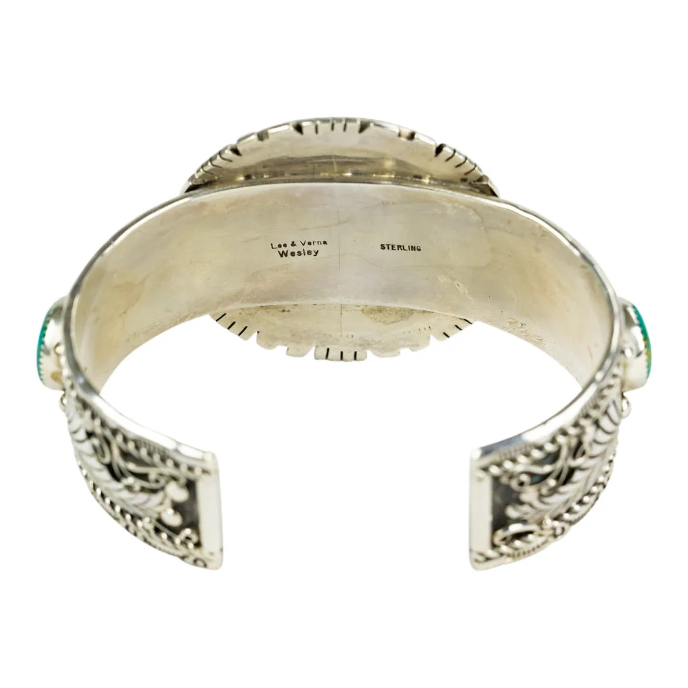 Sterling Silver, Kingman Turquoise Inlay Cuff Bracelet - Image 4
