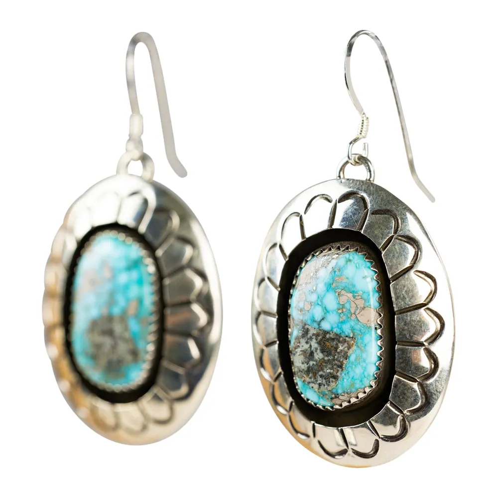 Sterling Silver, Kingman Turquoise Shadow Box Hook Earrings - Image 3