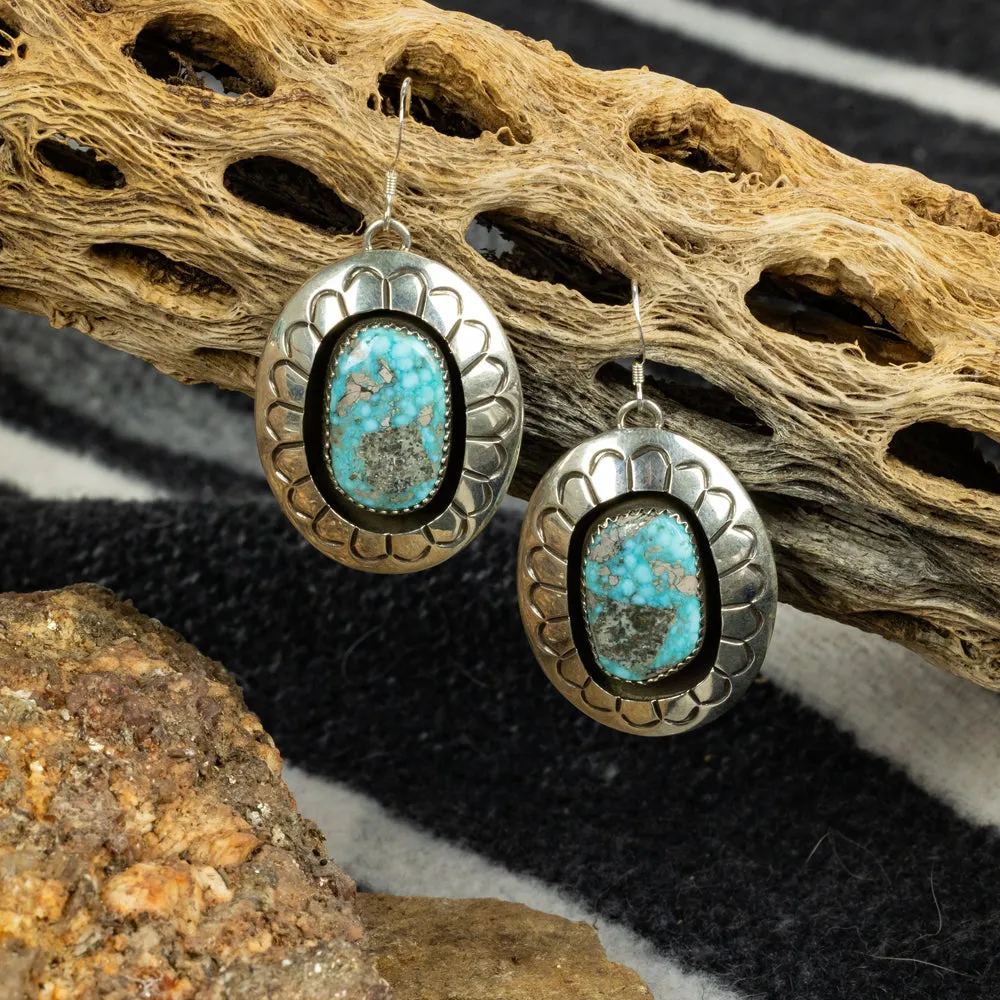 Sterling Silver, Kingman Turquoise Shadow Box Hook Earrings - Image 4