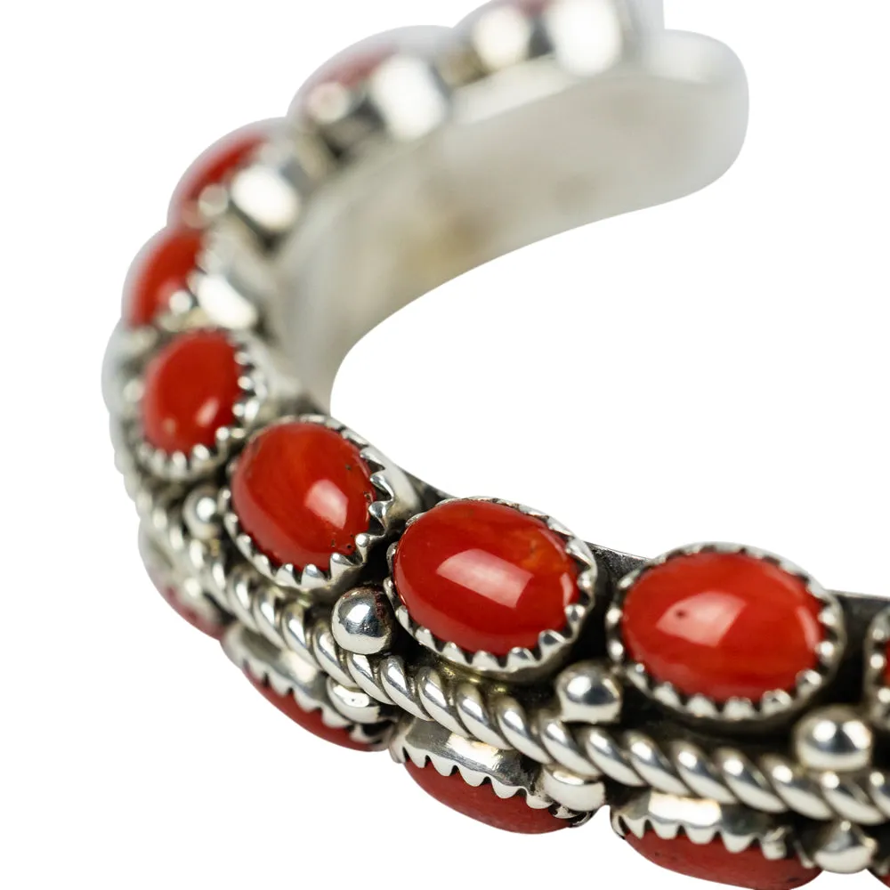 Sterling Silver, Mediterranean Coral Cluster Cuff Bracelet - Image 3