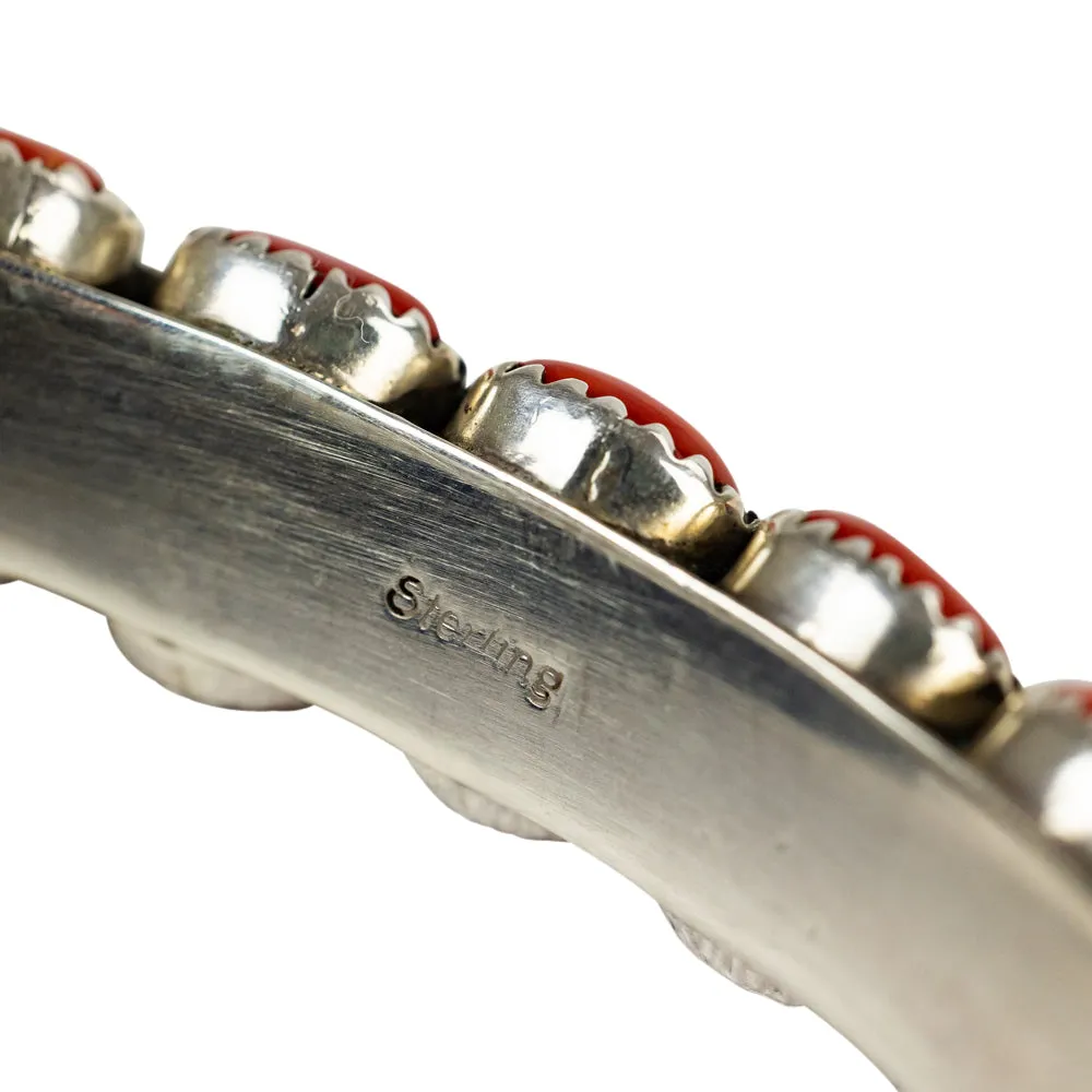 Sterling Silver, Mediterranean Coral Cluster Cuff Bracelet - Image 4