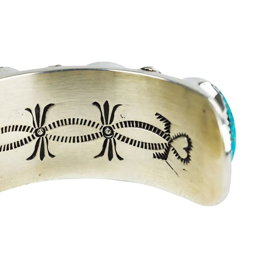 Sterling Silver, Nine-Stone Kingman Turquoise Heavy Gauge Cuff Bracelet - Image 4