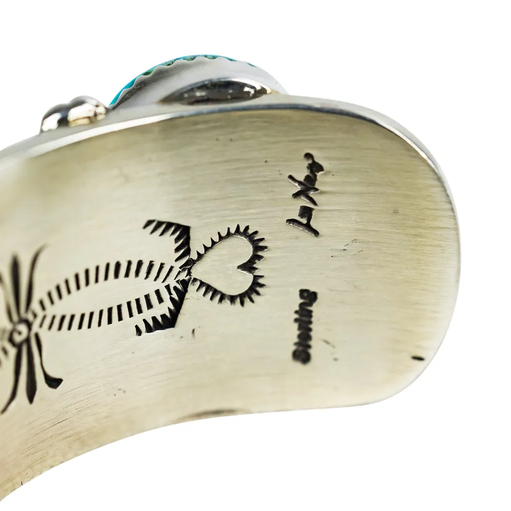Sterling Silver, Nine-Stone Kingman Turquoise Heavy Gauge Cuff Bracelet - Image 5
