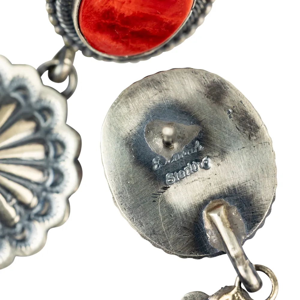Sterling Silver, Orange Spiny Oyster Post Back Dangle Earrings - Image 3