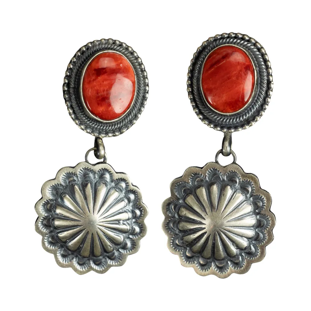 Sterling Silver, Orange Spiny Oyster Post Back Dangle Earrings - Image 4