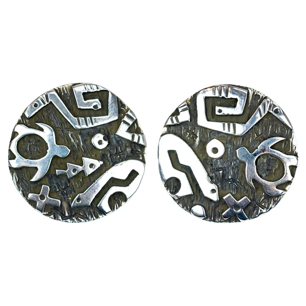 Sterling Silver Petroglyph Appliqué Navajo Earrings
