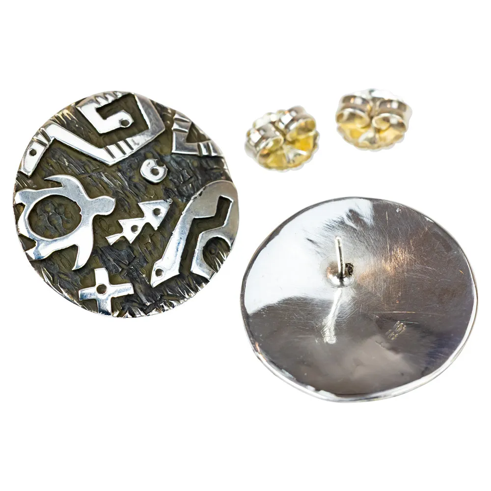 Sterling Silver Petroglyph Appliqué Navajo Earrings - Image 3