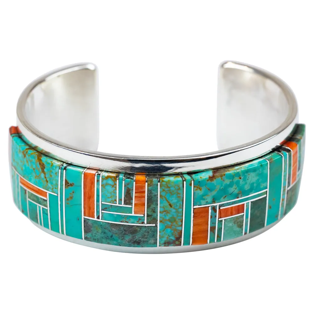 Turquoise & Spiny Oyster Sterling Silver Navajo Bracelet