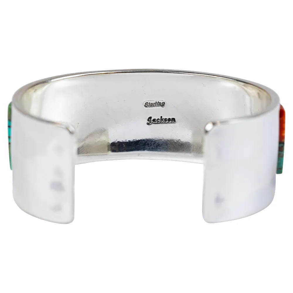 Turquoise & Spiny Oyster Sterling Silver Navajo Bracelet - Image 4