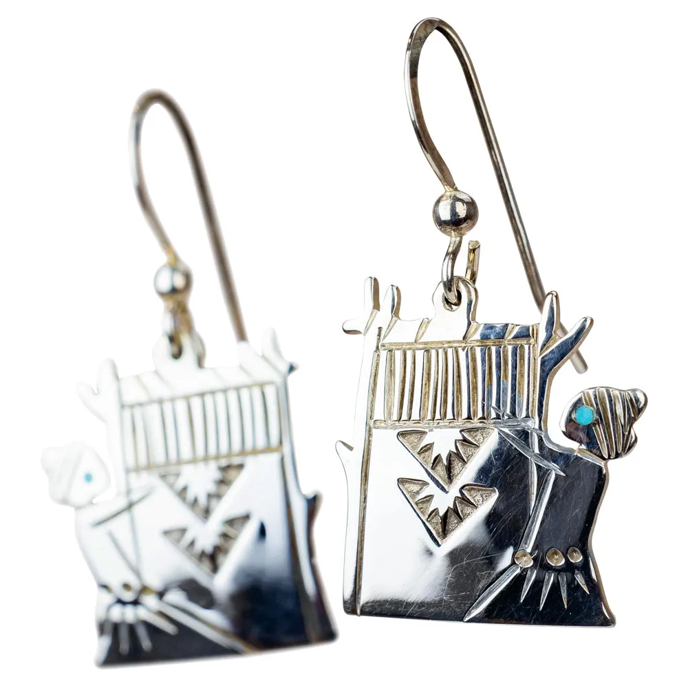 Turquoise Sterling Silver Navajo Earrings - Image 2