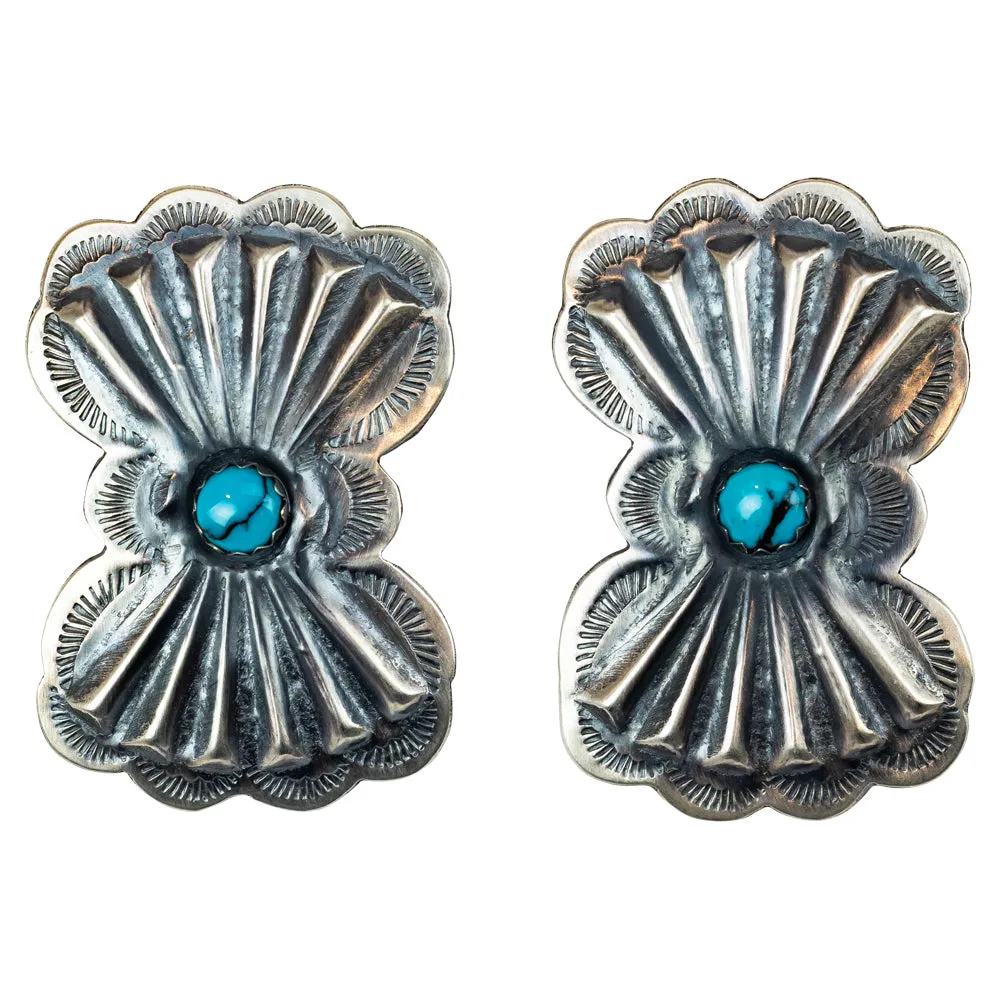 Turquoise Sterling Silver Stamped Concho Navajo Earrings