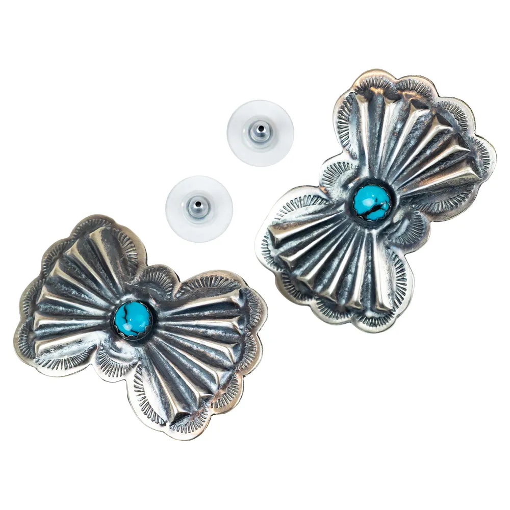 Turquoise Sterling Silver Stamped Concho Navajo Earrings - Image 3