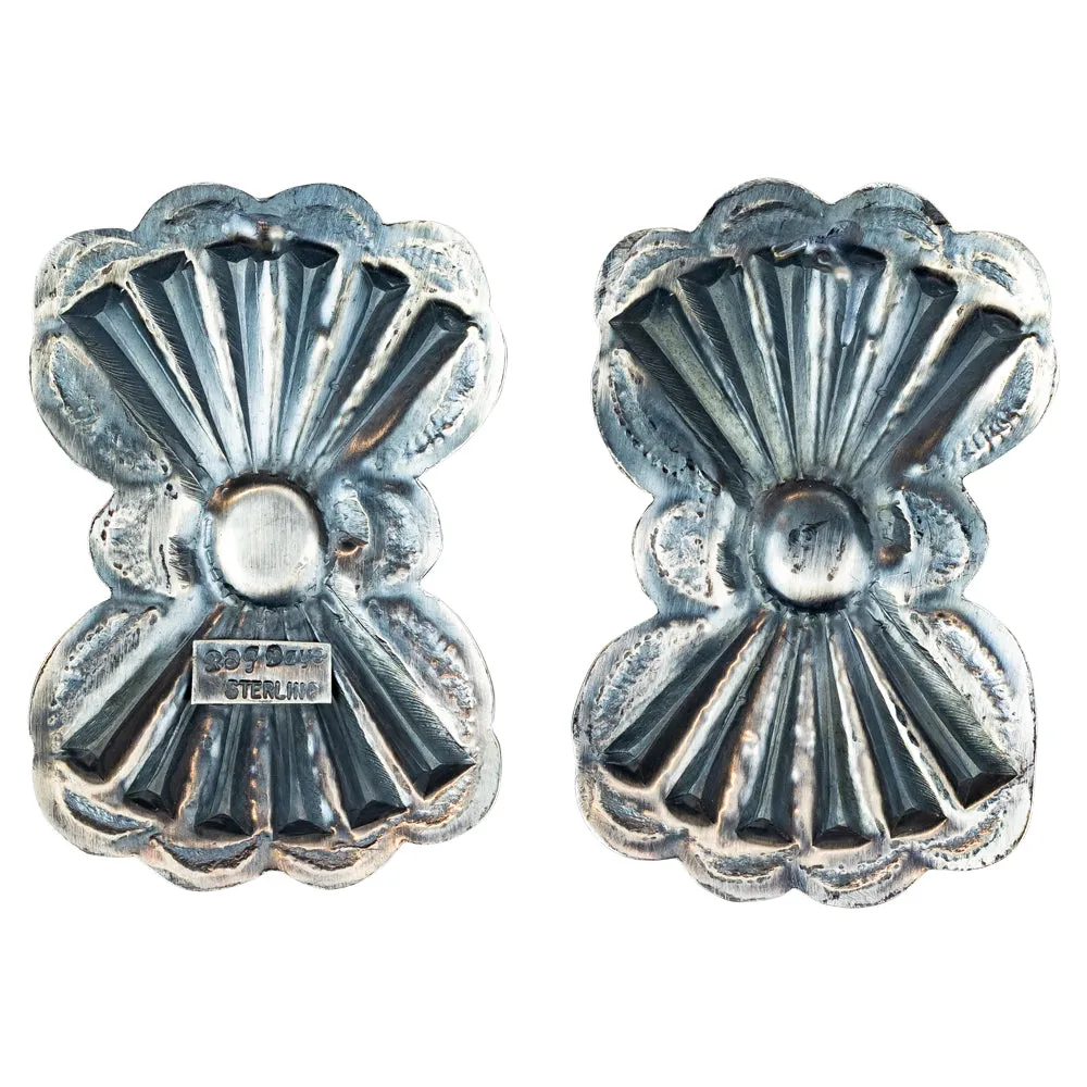 Turquoise Sterling Silver Stamped Concho Navajo Earrings - Image 4